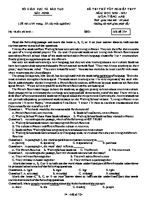 Đề thi thử Tốt nghiệp THPT môn Tiếng Anh - Mã đề 324 - Năm học 2020-2021 - Sở giáo dục và đào tạo Bắc Ninh (Có đáp án)